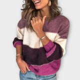 Elisa - Olivgrün-cremes kuscheliger Pullover mit Colour-Block
