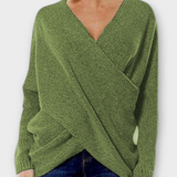 Heidi - Grüner gekreuzter Pullover mit V-Ausschnitt