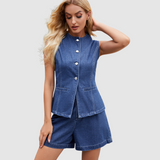 Nela - Elegante ärmellose Weste mit Knöpfen und Shorts