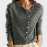 Isabelle - Grauer Basic-Pullover mit Knopfleiste und V-Ausschnitt