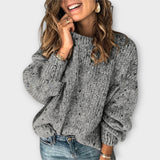 Eileen - Beiger gemütlicher Retro-Pullover mit Tupfen