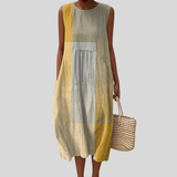 Gelbes Streifen-Leinenkleid
