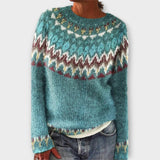 Devyn - Petrolfarbener kuscheliger Pullover mit Norweger-Muster