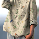 Lotte | Legere Damenbluse mit Zweig- und Rotkehlchenprint
