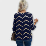 Emma - Dunkelblaue Bluse mit Gold-Zickzack