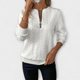 Joy - Weisser eleganter Strickpullover mit Zopfmuster