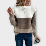 Clara - Grün-weisser eleganter Patchwork-Pullover