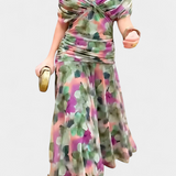 Magda - Lange Blumen Kleid mit V-Ausschnitt