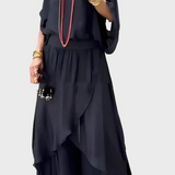 Stella - Breites Top und Hose mit Schlitz – Zweiteiliges Set aus Chiffon
