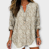 Celara - Beige bequeme Bluse mit Blütenmuster