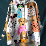 Ida | Legere Bluse mit farbenfrohem Cartoon-Hund