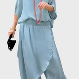 Stella - Breites Top und Hose mit Schlitz – Zweiteiliges Set aus Chiffon