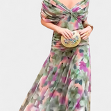 Magda - Lange Blumen Kleid mit V-Ausschnitt