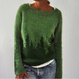 Veronika - Petrolfarbener kuscheliger Pullover mit Tannenmuster