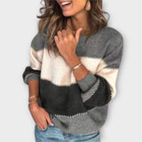 Elisa - Olivgrün-cremes kuscheliger Pullover mit Colour-Block