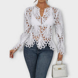 Savannah - Weisse asymmetrische Bluse mit Spitze