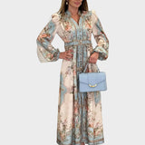 Meda – Elegante lange Blume Kleid mit Knöpfen