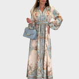 Meda – Elegante lange Blume Kleid mit Knöpfen