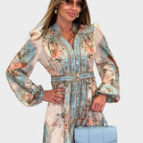 Meda – Elegante lange Blume Kleid mit Knöpfen