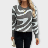 Larissa - Grau-weisser kuscheliger Pullover mit Zebramuster