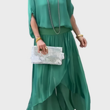 Stella - Breites Top und Hose mit Schlitz – Zweiteiliges Set aus Chiffon