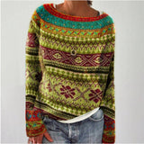 Veronika - Petrolfarbener kuscheliger Pullover mit Tannenmuster