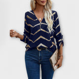 Emma - Dunkelblaue Bluse mit Gold-Zickzack