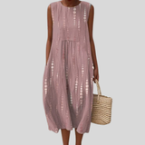 Altrosa Leinenkleid mit Tupfen