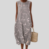 Graues Leinenkleid mit Abstraktem Muster