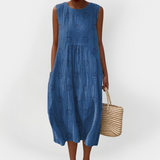 Elegantes ärmelloses Baumwollkleid mit Taschen