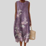 Lila Kleid mit Blütenstickerei