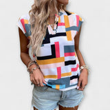 Chloe - Weisse kurzärmelige Bluse mit Colour-Block