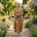 Daniela - Lange Kleid mit floralem Muster und passender Weste