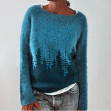 Veronika - Petrolfarbener kuscheliger Pullover mit Tannenmuster