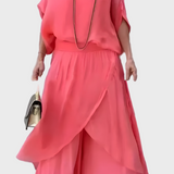 Stella - Breites Top und Hose mit Schlitz – Zweiteiliges Set aus Chiffon