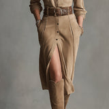 Damen braunes modisches Midi-Kleid aus Wildleder