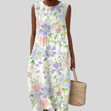 Weisses Kleid mit lila Wildblumen