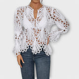 Savannah - Weisse asymmetrische Bluse mit Spitze