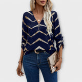 Emma - Dunkelblaue Bluse mit Gold-Zickzack