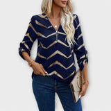 Emma - Dunkelblaue Bluse mit Gold-Zickzack