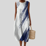 Weiss-blaues Kleid mit Pinselstrich-Muster