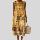 Senfgelbes Kleid mit Klimt-Muster
