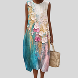 Türkis-rosa Kleid mit 3D-Blütenmotiv