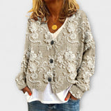 Stella - Beige Strickjacke mit floralem 3D-Muster
