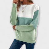 Clara - Grün-weisser eleganter Patchwork-Pullover