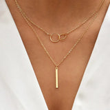 Retro Goldfarbene Double Circle Pendant Halskette