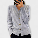 Marij - Dunkelblauer Cardigan mit V-Ausschnitt im Vintage-Look