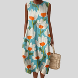 Türkises Kleid mit weissen Blüten