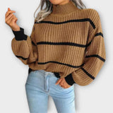 Chavala - Grüner Rollkragenpullover mit Streifen