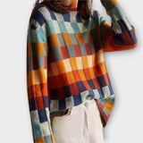 Erika - Bunter Patchwork-Rollkragenpullover mit Karomuster